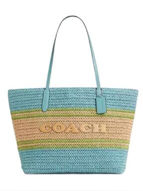 COACH Straw City Tote - Turquoise Multi